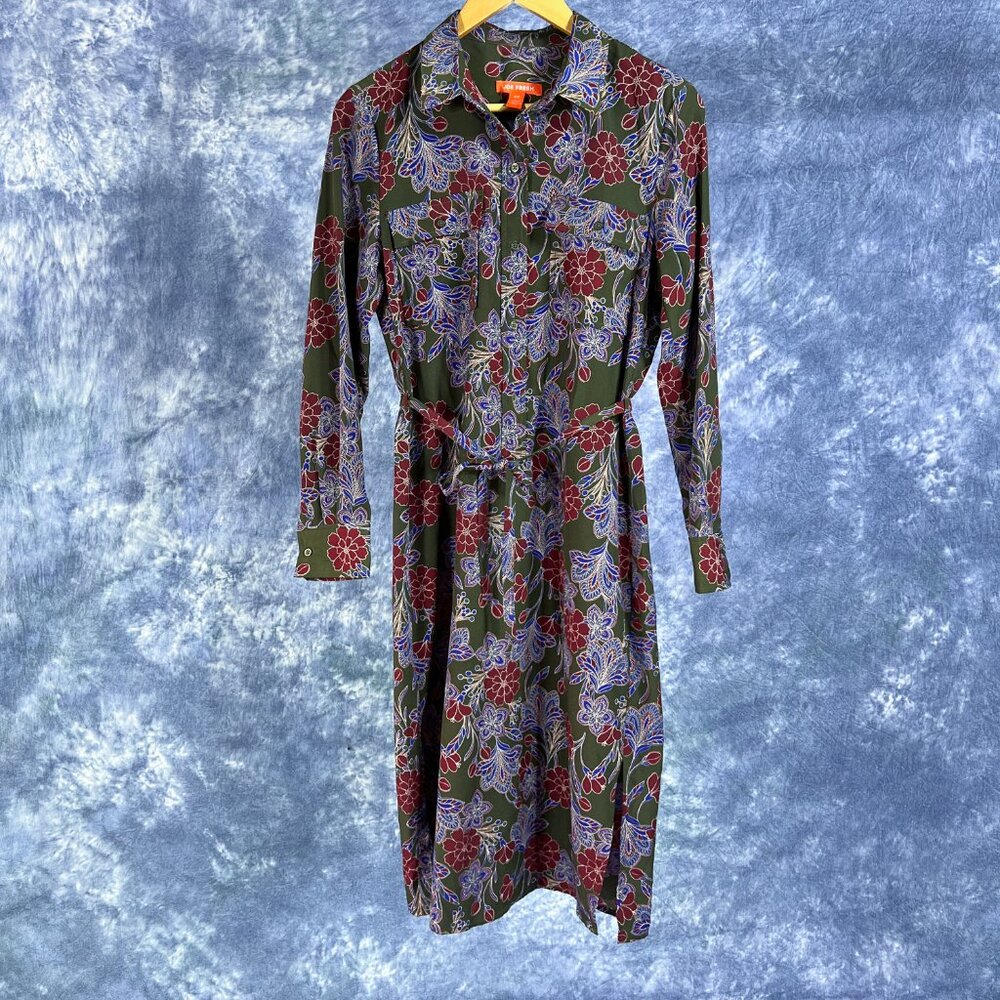 Joe Fresh Olive Green Paisley Floral Shirt Dress Sz S
